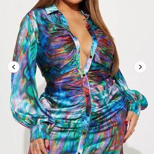 Fashion Nova Multicolor Long Sleeve Dress